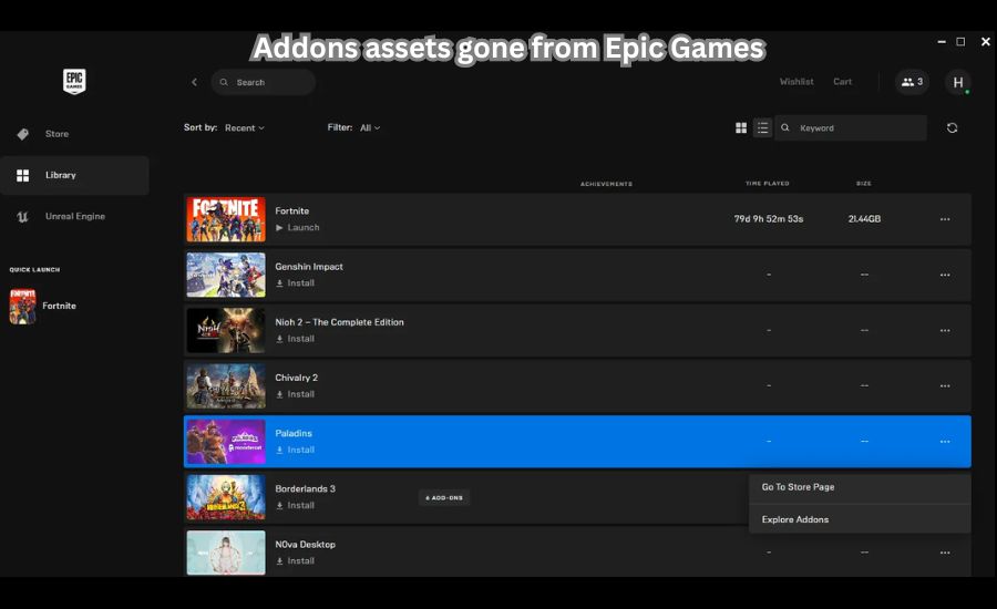 addons assets gone from Epic Games