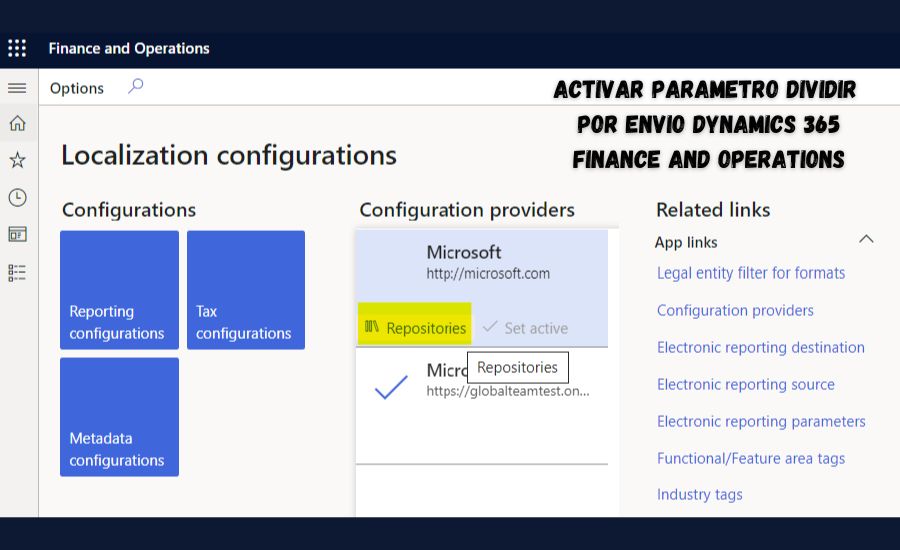 activar parametro dividir por envio dynamics 365 finance and operations